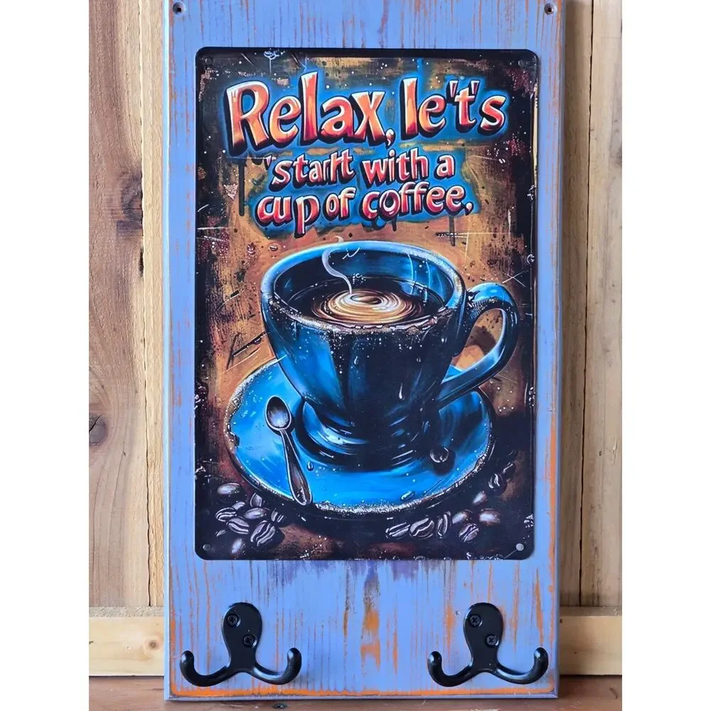 Rustic Coffee Mug, Leash, Key Holder, Wall Mounted, Solid Wood Handcrafted New